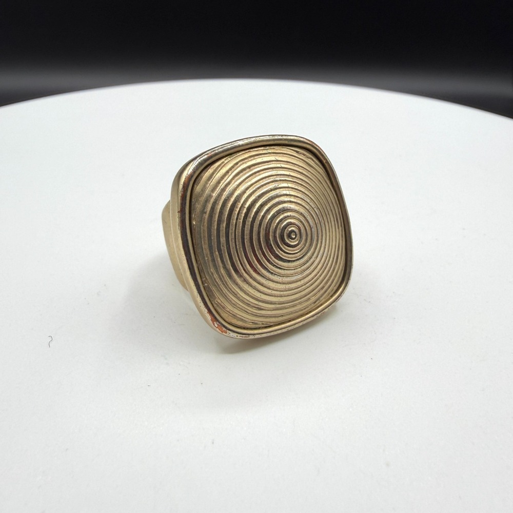Gold Tone Statement Ring Square Concentric Circles Geometric Wide Band Classic